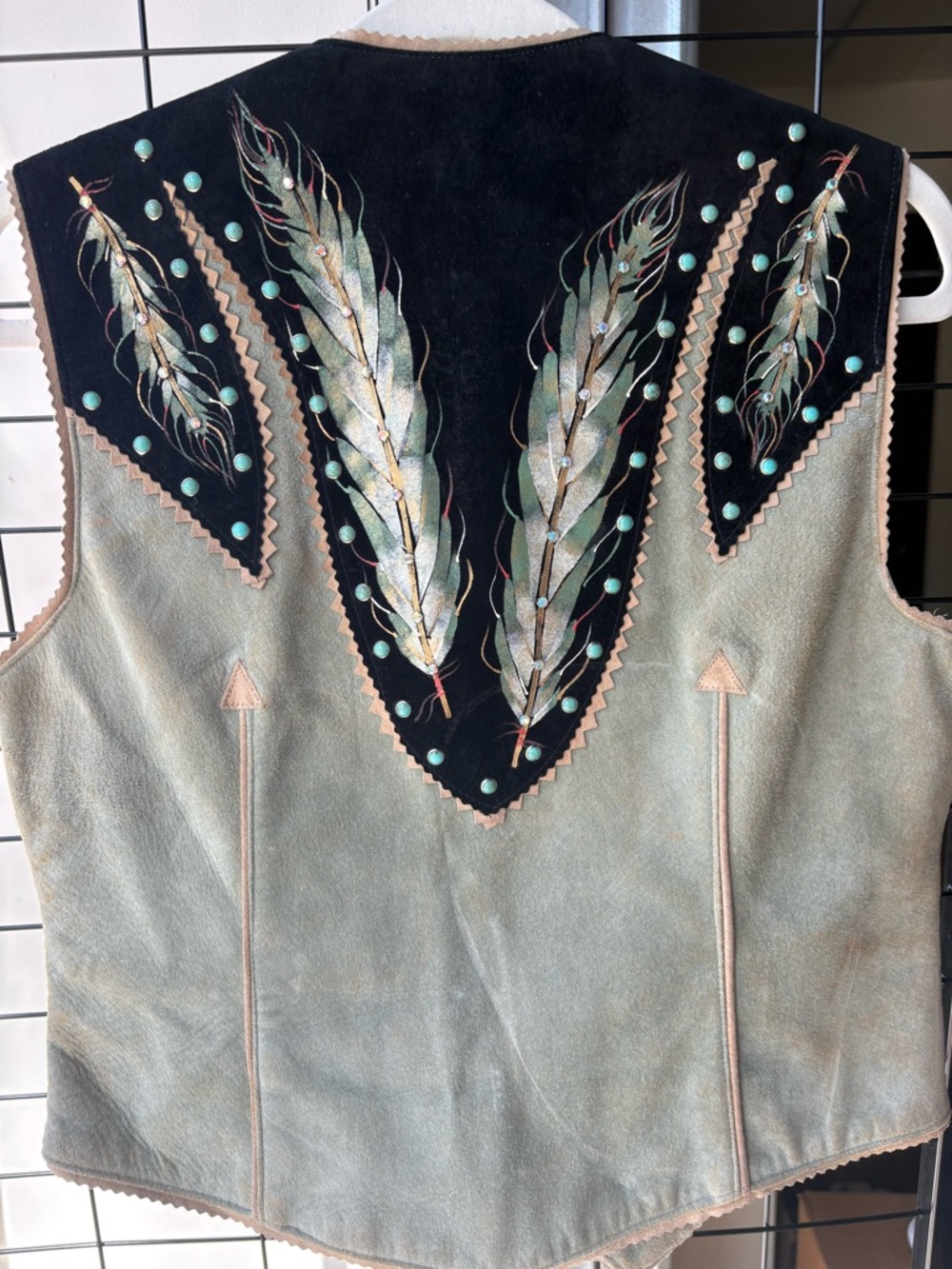 Embroidered Feather Suede Vest - Black & Light Gray - Picture 4 of 4